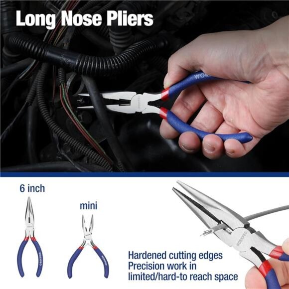 Workpro Pliers Set with Groove Joint, Long Nose, Slip Joint - Picture 6 of 8